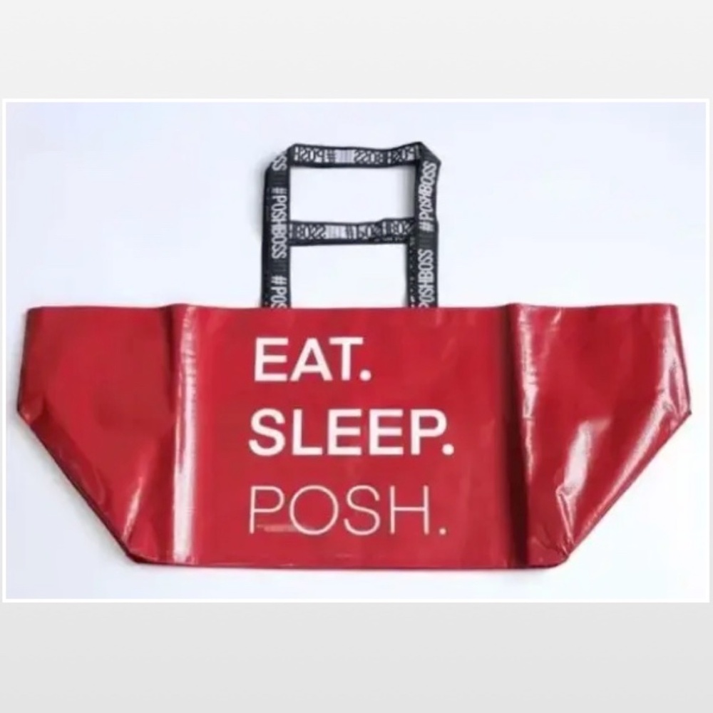 2 New Tote Bag #POSHBOSS Red White Oversized Large Double Handle - Picture 4 of 9